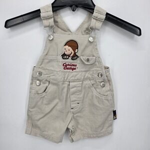 Vintage Curious George 18 Months Overalls Beige Shorts Y2K Boys Unisex